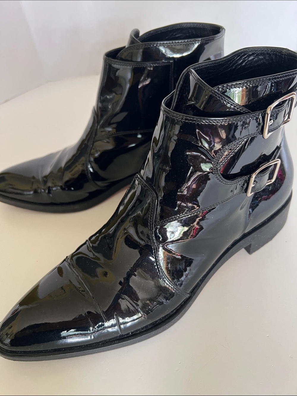 Gianvito Rossi Patent Leather Buckle Ankle Boots